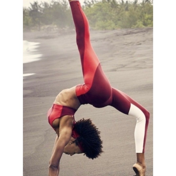 Athleta Maroon Colorblock Elation Asym 7/8 Tight - Picture 1 of 10